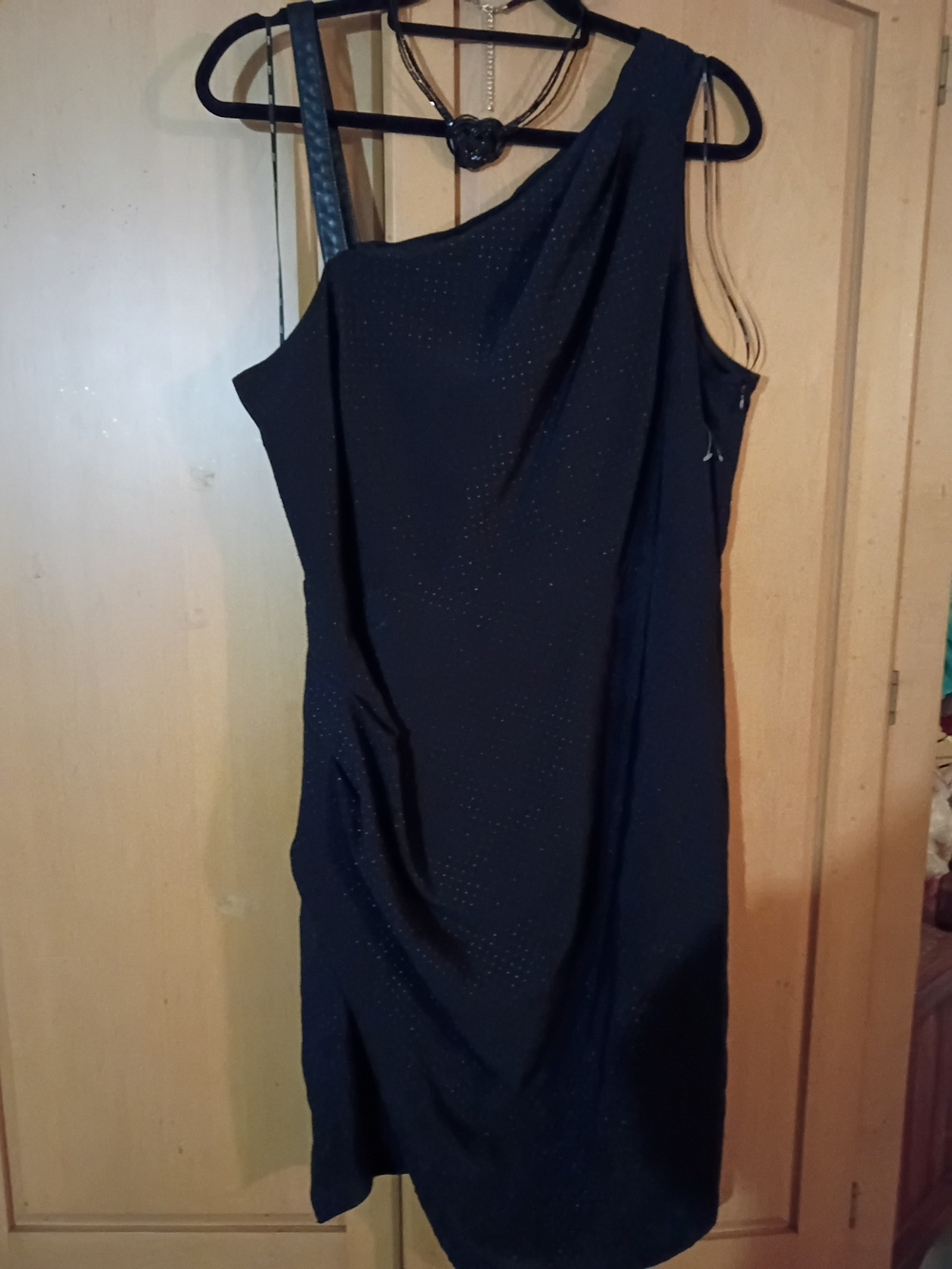 DKNY Black One-Shoulder Evening Dress with Subtle Sparkle Nwt